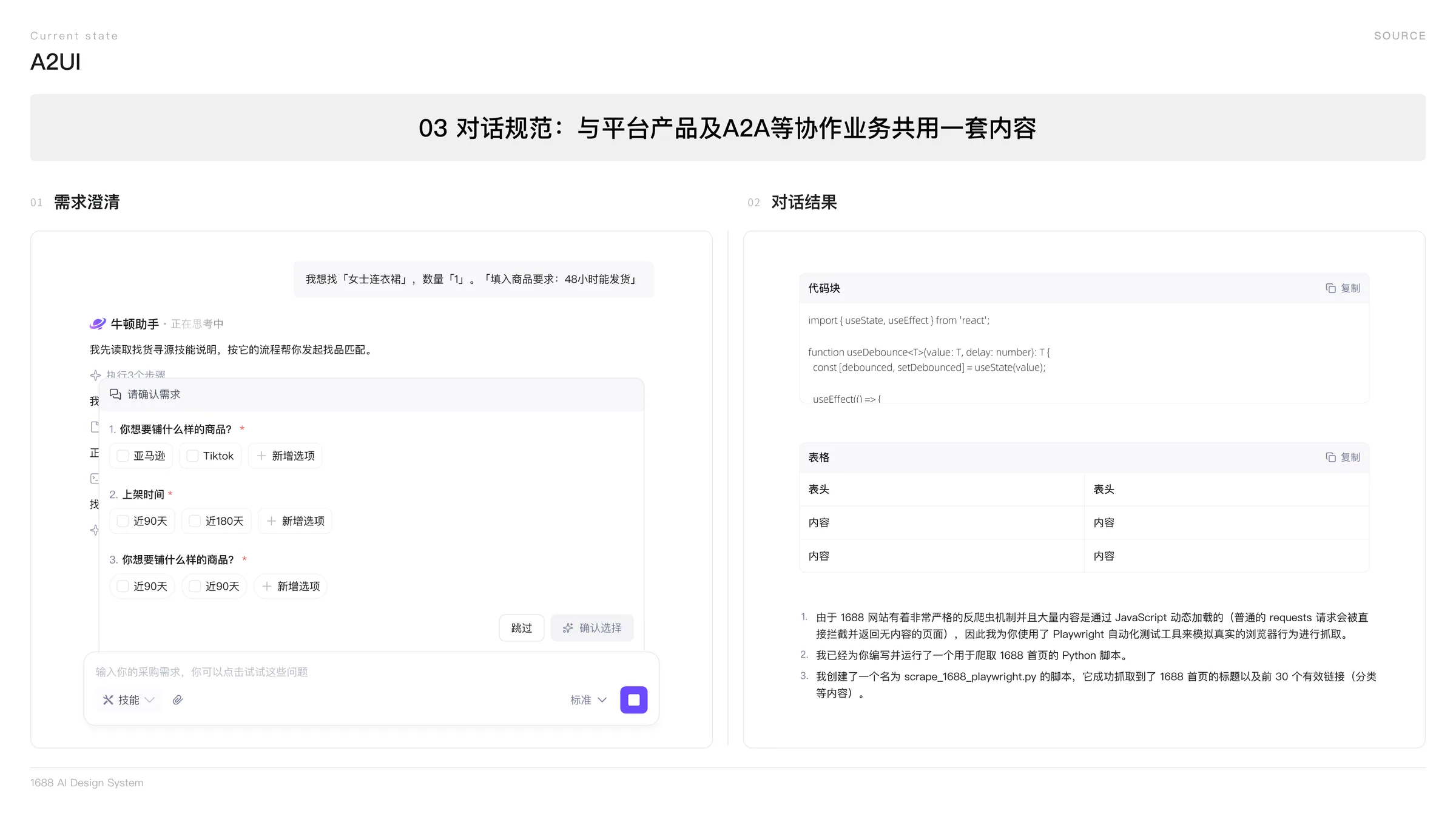 对话规范：需求澄清与对话结果